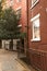 brick houses with white windows near