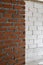 Brick layer and mortar cement brick on construction on Background