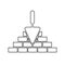 Brick line icon. Trowel and brick icon. Construction or repair symbol. Brickwork icon