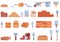 Brick and mortar icons set cartoon vector. Brick construction