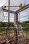 Brick pillar supports a house on a construction site