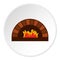 Brick pizza oven with fire icon circle