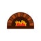 Brick pizza oven with fire icon, flat style