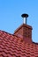 Brick red roof, chimney with a chimney liner.