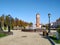 A brick restored water tower in the Art Nouveau architectural style