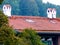 Brick roof with brick chimneys with roof tile cover  1