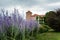 Brick round tower of Wawel castle residency in park landscape in Krakow, Poland