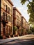 Brick row private houses. Residential architecture exterior