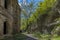 Brick ruins and ruined rooms of old fortification fort outpost. Popular monument of military history and travel destination,