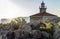 Brick ship coastal lighthouse at sunset. Croatia