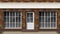 Brick small 3d store or boutique front facade. Exterior empty boutique shop with big window. Blank mockup of stylish