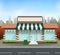 Brick store building design with green awning