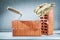 Brick trowel and gloves on concrette background