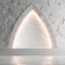 Brick wall adds texture to white tunnel in immersive 3D rendering
