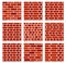 Brick wall background. Set of seamless vector patterns. Different types of bricklayers & masonry. Stretcher, running & english bo