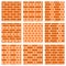 Brick wall background. Set of seamless vector patterns. Different types of bricklayers & masonry. Stretcher, running & english bo