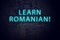 Brick wall and neon sign with inscription. Concept of learning romanian