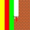 Brick wall is painted colored stripes. Paint roller with drops of paint. Place for text, slogan, quote and advertisement.