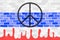 Brick wall painted in the colors of the flag of Russia - white, blue and red, the red stripe flows down