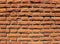 Brick wall with rough and uneven bricks under sunlight. Background and texture