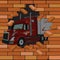 Brick wall and truck coming from the crack, vector illustration