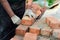 Bricklayer laying bricks. Bricklaying,  Masonry, Brickwork on new house wall construction site