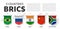 BRICS . Association of 5 countries . 3D realistic pennant hanging design . White isolated background and country map . Vector