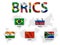 BRICS . association of 5 countries brazil . russia . india . china . south africa . waving flag and map . vector