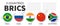 BRICS . Association of 5 countries . Flat simple circle flag design . White isolated background and country map . Vector