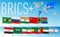 BRICS Plus organization, waving flags of the countries and map