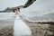 The bridal beautifully veils evolving in the wind at the coast