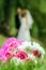 Bridal bouquet on a background of blurred silhouette of a bride