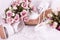 Bridal shoes, lace and wedding rings