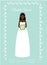 Bridal shower card with smiling happy bride. African american woman in fashion wedding dress. Vector illustration, invitation temp