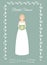 Bridal shower card with smiling happy bride. Woman in fashion wedding dress. Vector illustration, invitation template