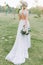 Bride beauty dress wedding outside flowers lawn