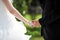 Bride and bridegroom hand in hand