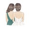 Bride and Bridesmaid with curly hair. Sister of Bride. Hand drawn Illustration