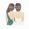 Bride and Bridesmaid with curly hair. Sister of Bride. Hand drawn Illustration