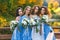 Bride with bridesmaids