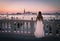 Bride on Bridge at Dawn in Venice