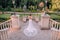 Bride chic dress architecture lanterns beautiful garden