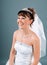 Bride dressed in elegance white wedding dress