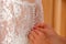 Bride dressed wedding dress and empty space for text