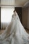 Bride dressing wedding gown. morning bride.