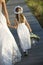 Bride and Flower Girl on Boardwalk