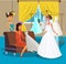 Bride with Friends in Wedding Salon Illustration