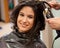 Bride getting hair done on wedding day