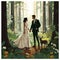 Bride and Groom amidst Serene Forest Clearing in Nature-inspired Wedding Attire