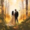 Bride and Groom amidst Serene Forest Clearing in Nature-inspired Wedding Attire